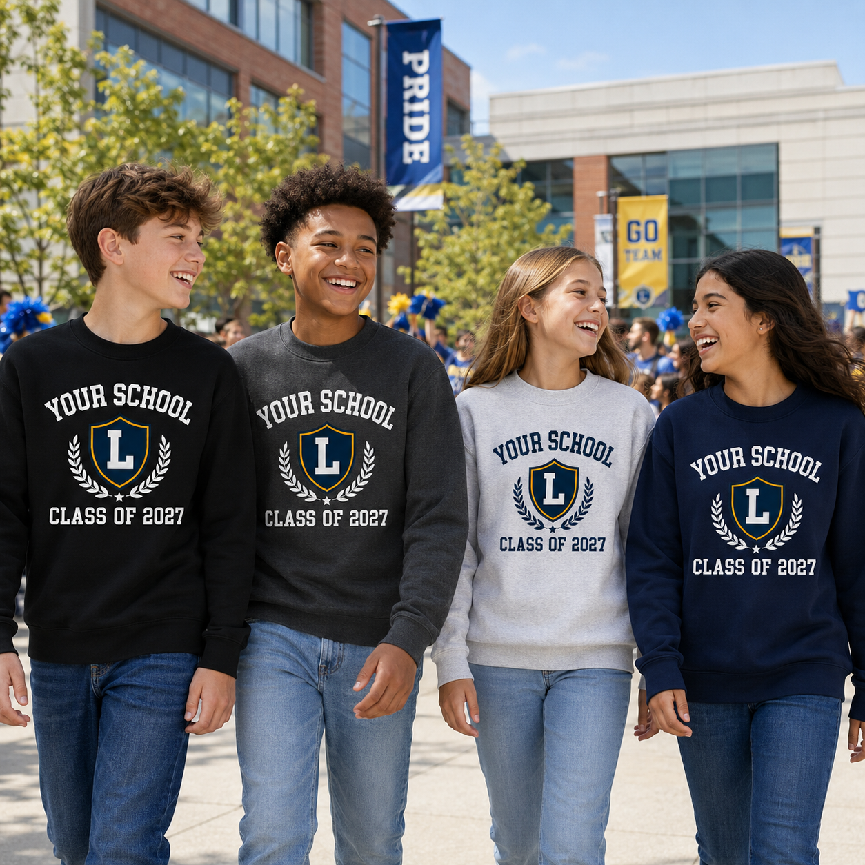 Middle school students wearing Class of 2027 crewneck sweatshirts