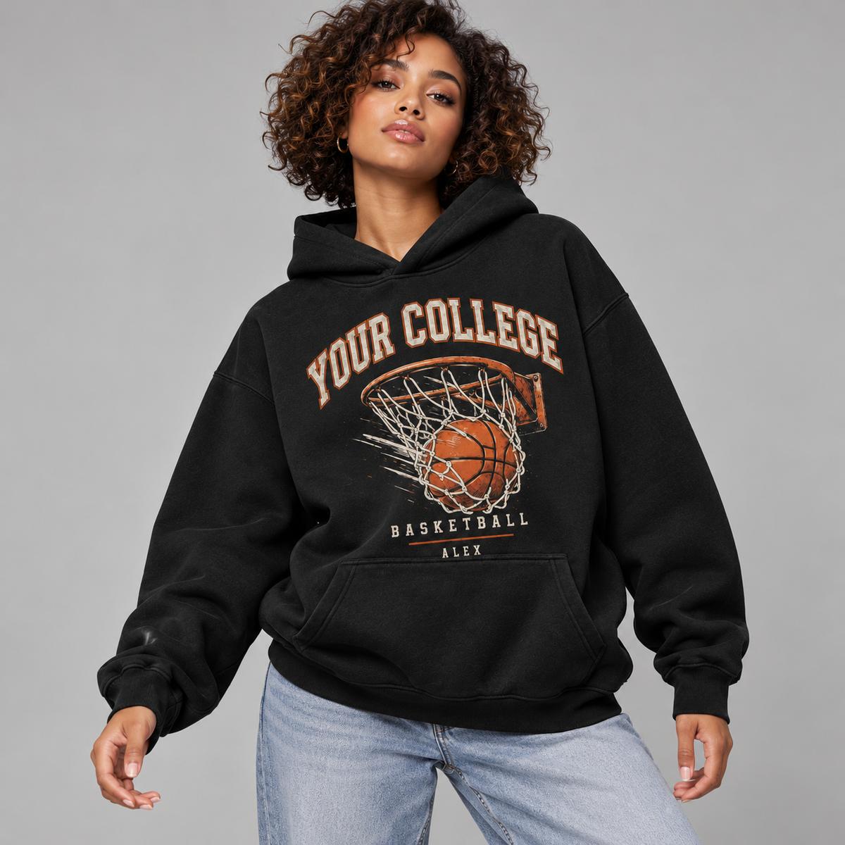 Custom college basketball hoodie product photograph