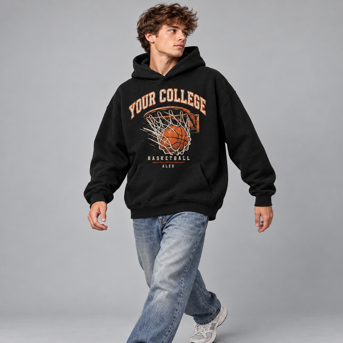 Custom college basketball hoodie product photograph