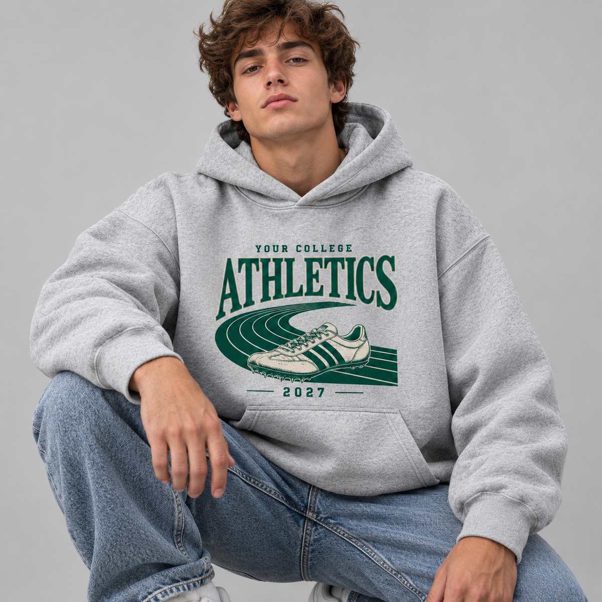 Custom college track and field hoodie product photograph