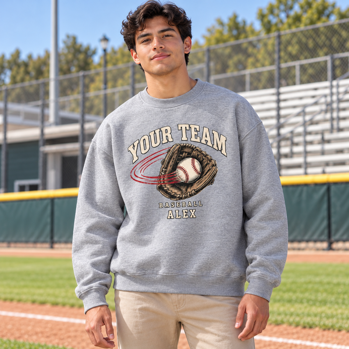 Custom baseball crewneck - Light gray model