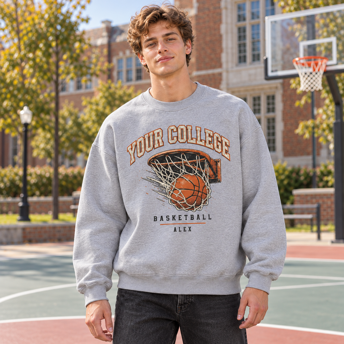 Custom basketball crewneck - Light gray model