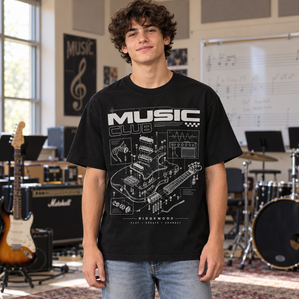 High School Music Club Electric Guitar Graphic T-Shirt – product image 2