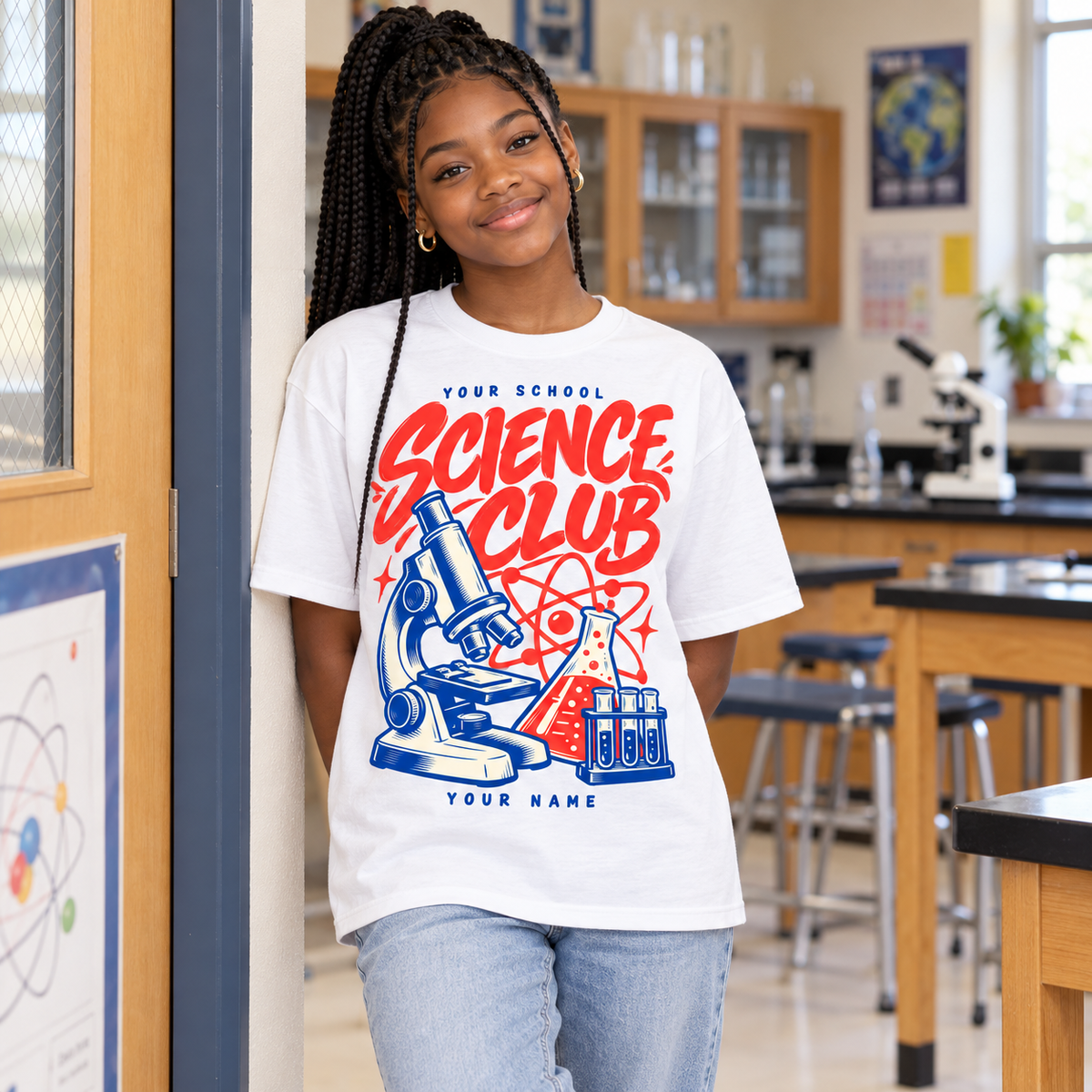 Personalized science club T-shirt - white student model