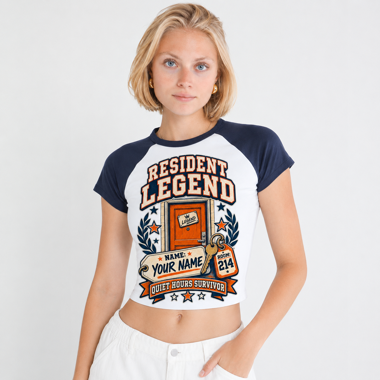 Resident Legend navy raglan model half body
