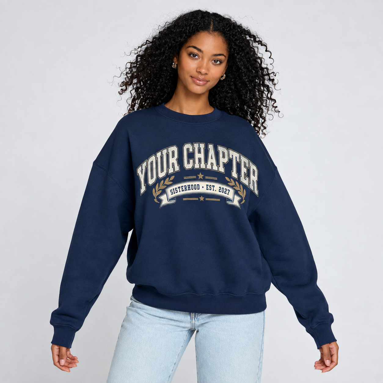 Your Chapter Sisterhood 2027 crewneck navy-model-half